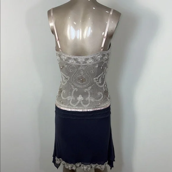 Vintage Cache Beaded Embellished Spaghetti Strap Tank with Navy Skirt - Picture 6 of 10